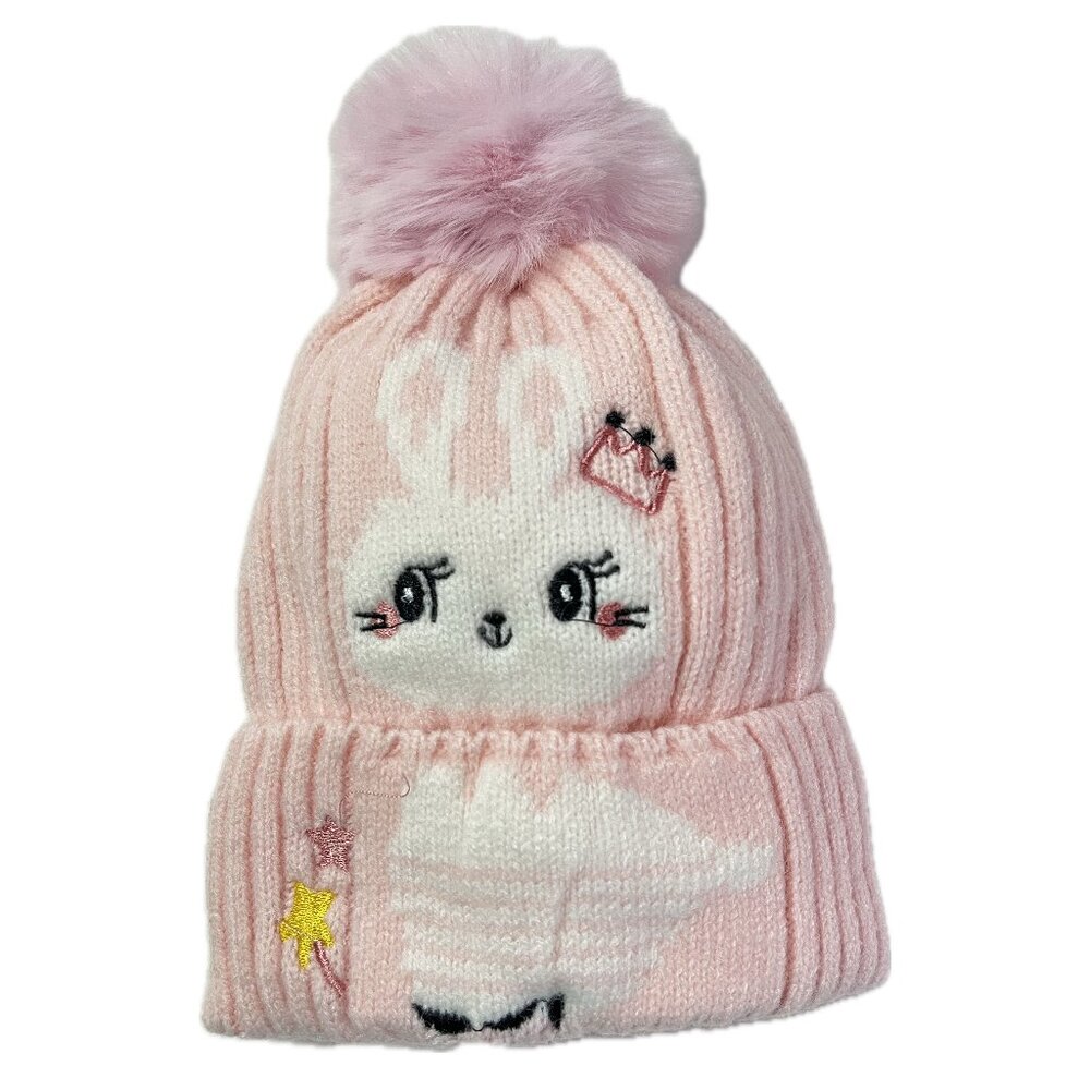 Bunny Kids Boys Girls Winter Pom Pom Xmas Holidays Knitted Warm Hat Beanie-Pink